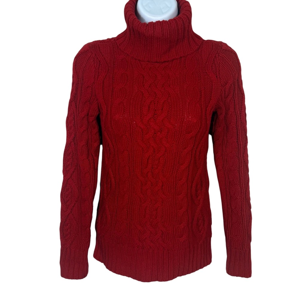 Lauren Ralph Lauren Red Cable Knit Turtleneck Sweater Wool Blend Womens XS